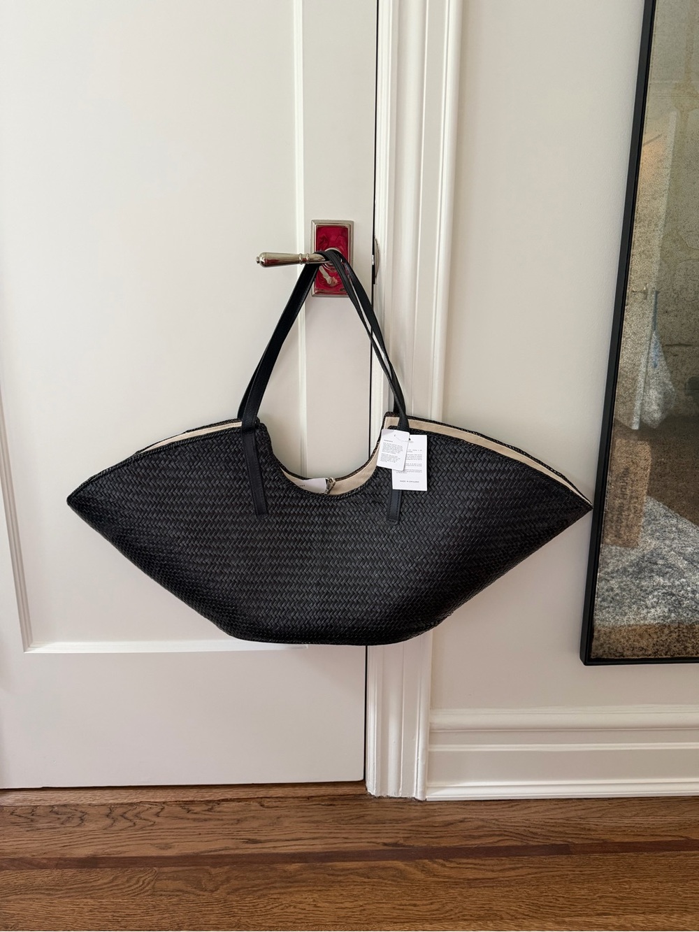 Wicker Wings Black Woven Tote with Beige Interior - extra large tote